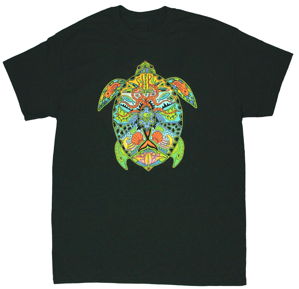 Earth Art Sea Turtle Adult Forest Green T-shirt