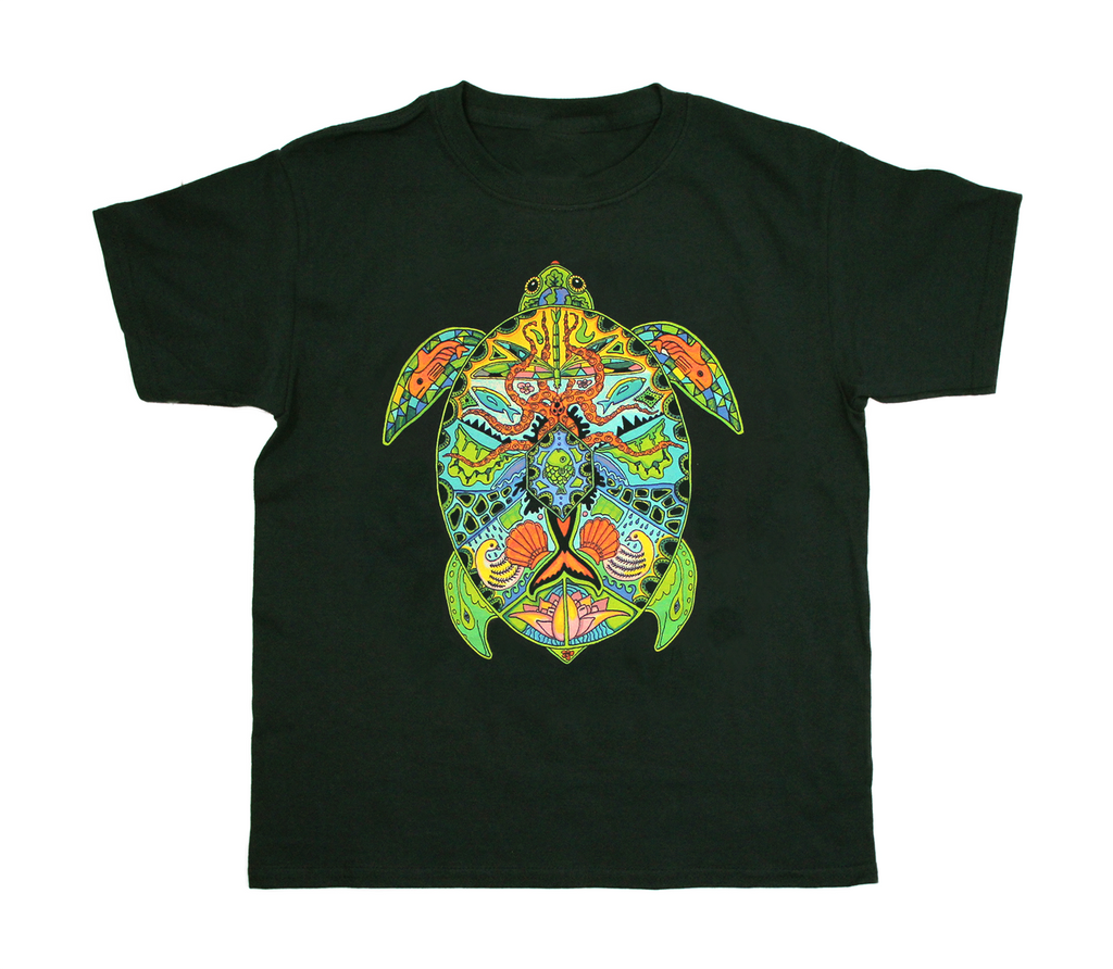 Earth Art Sea Turtle Youth Forest Green T-shirt