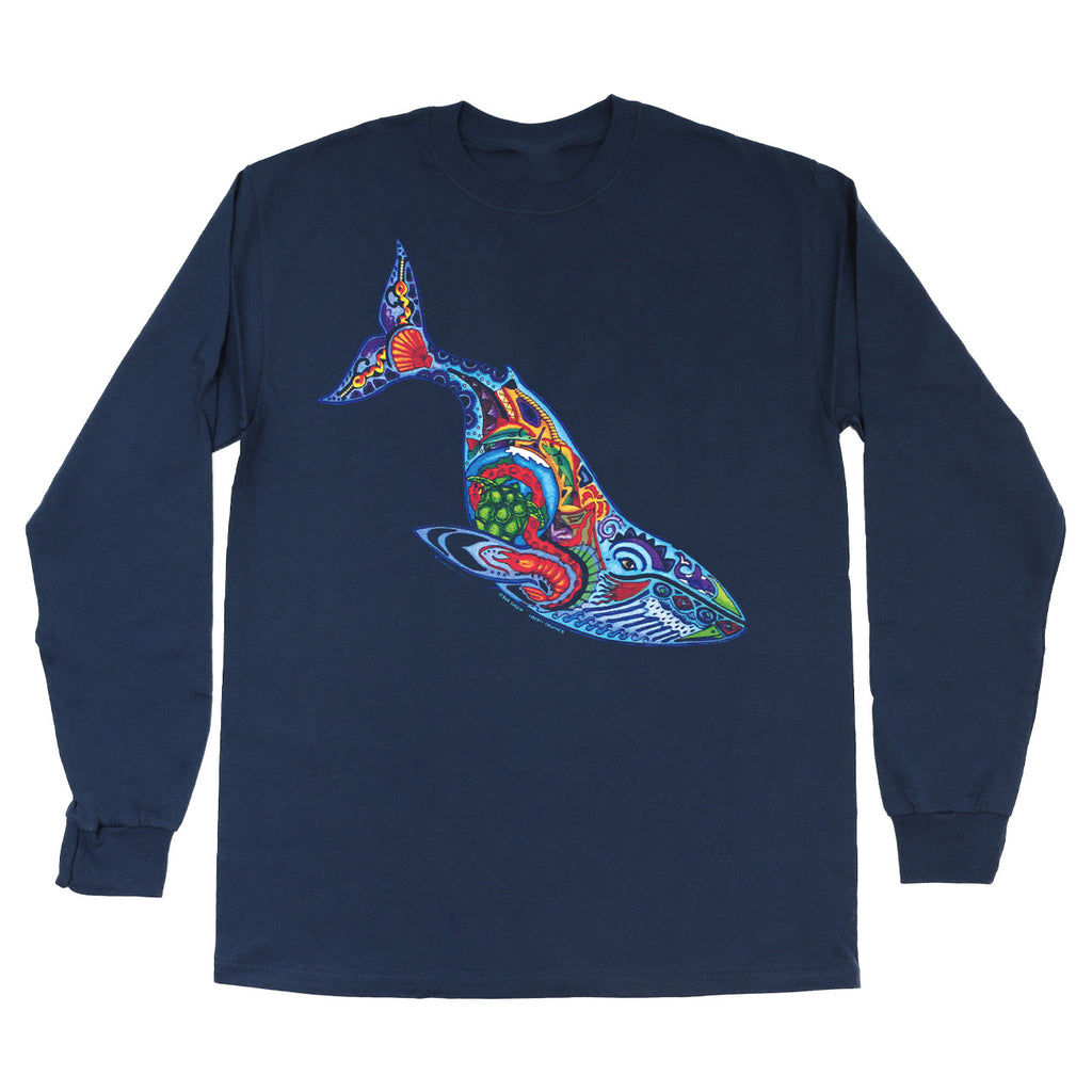 Earth Art Whale Long Sleeve Adult Navy T-shirt