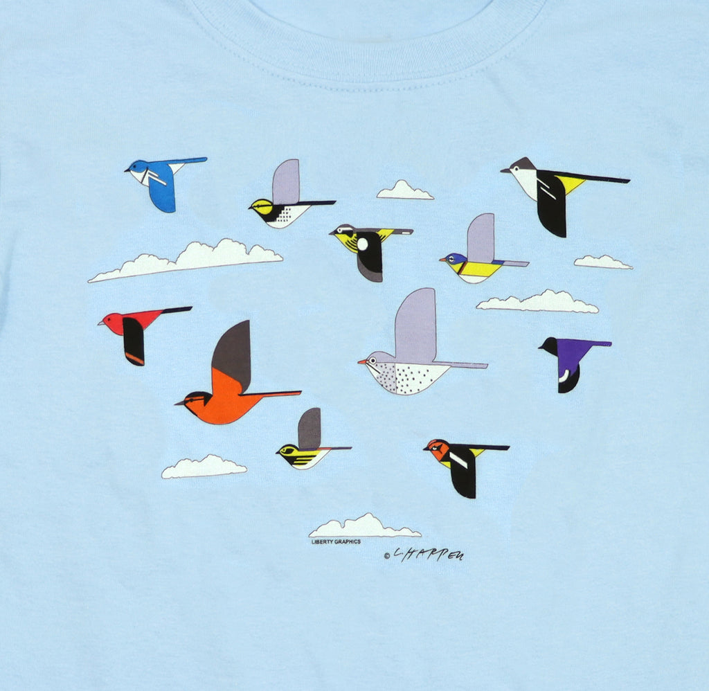Charley Harper's Flight of Fancy Youth Light Blue T-Shirt Medium