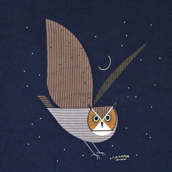 Charley Harper's Great Horned Owl Adult Navy Long Sleeve T-shirt