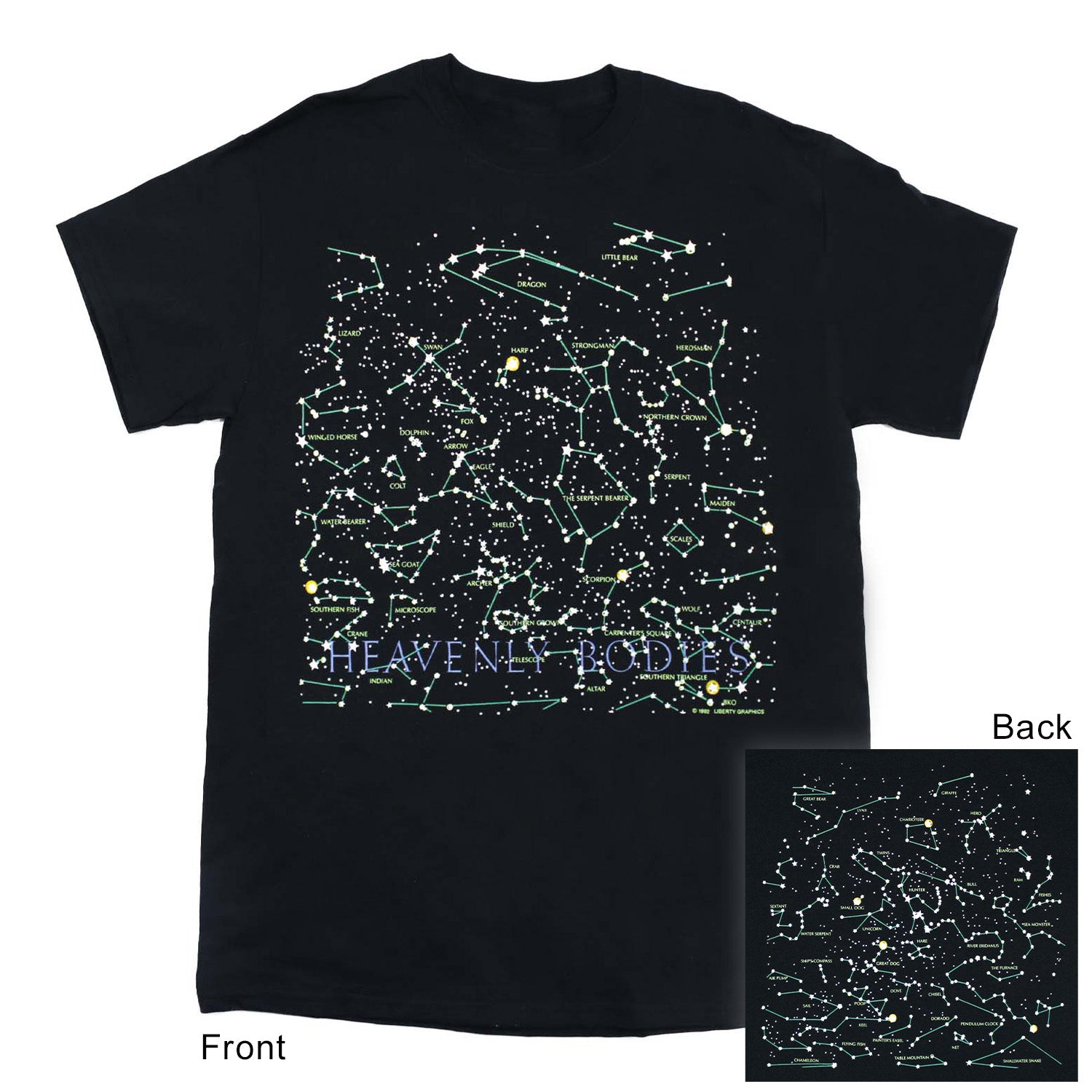 トップス Heavenly Bodies Liberty Graphics T-shirt Heavenly Bodies Adult Black 2-Sided T-shirt – Liberty Graphics