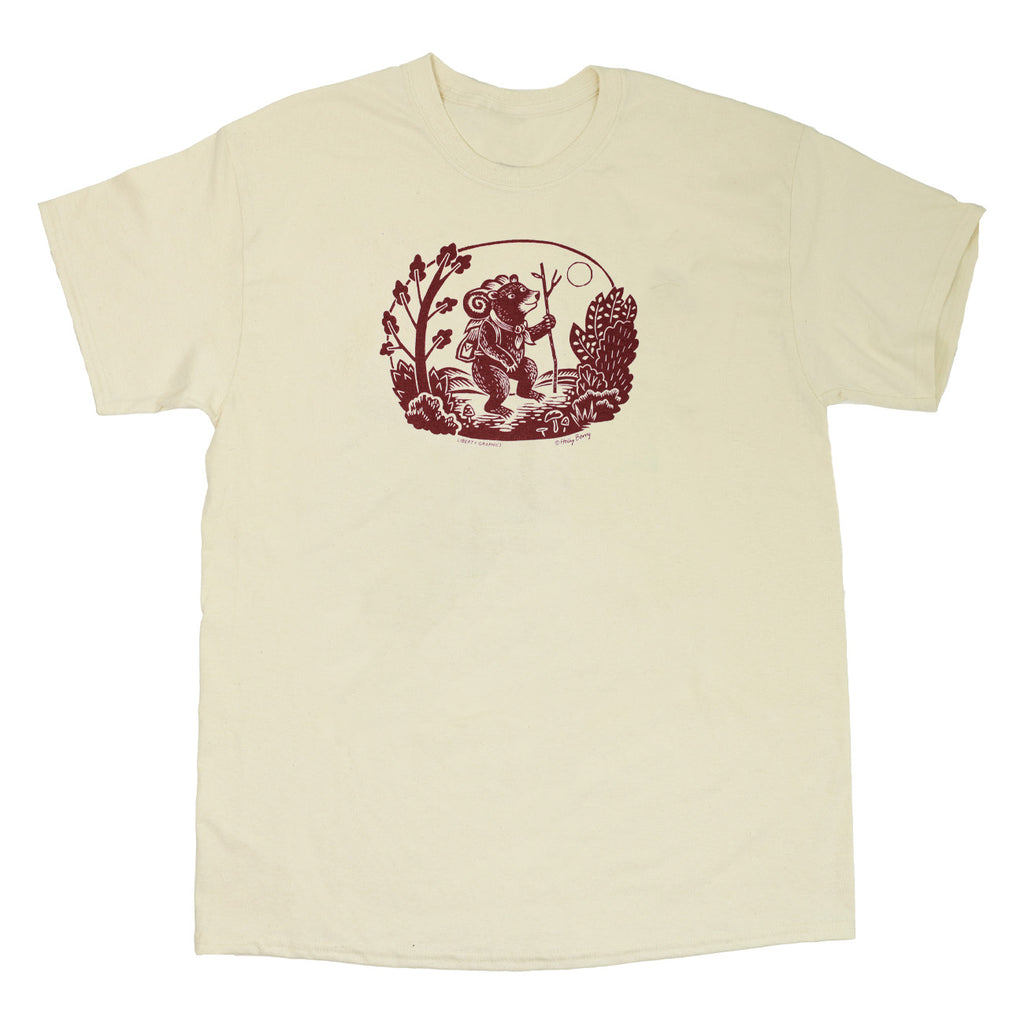 Hiking Bear Adult Natural T-shirt