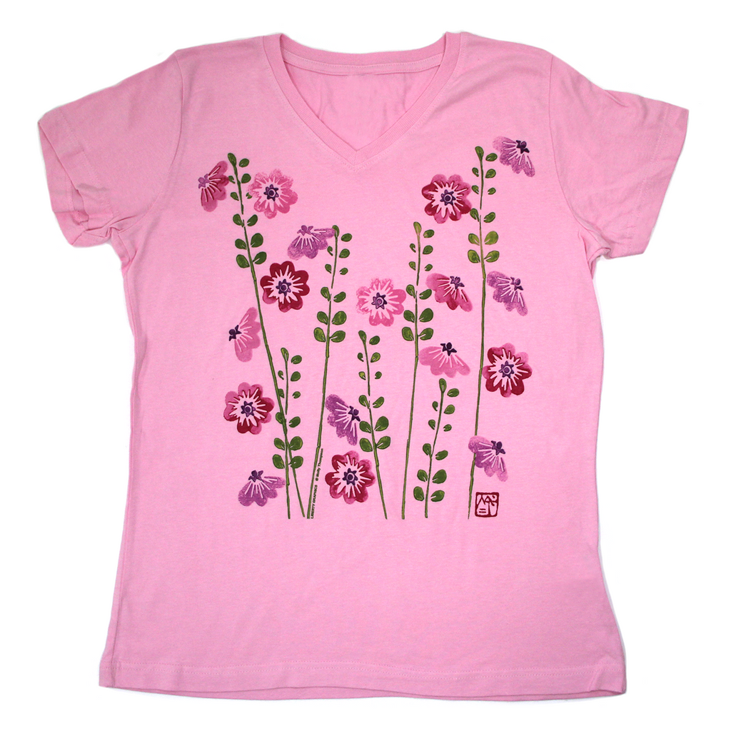 Hollyhocks Premium V-Neck Fitted Pink T-shirt
