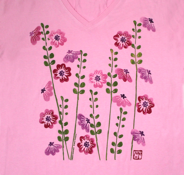 Hollyhocks Premium V-Neck Fitted Pink T-shirt