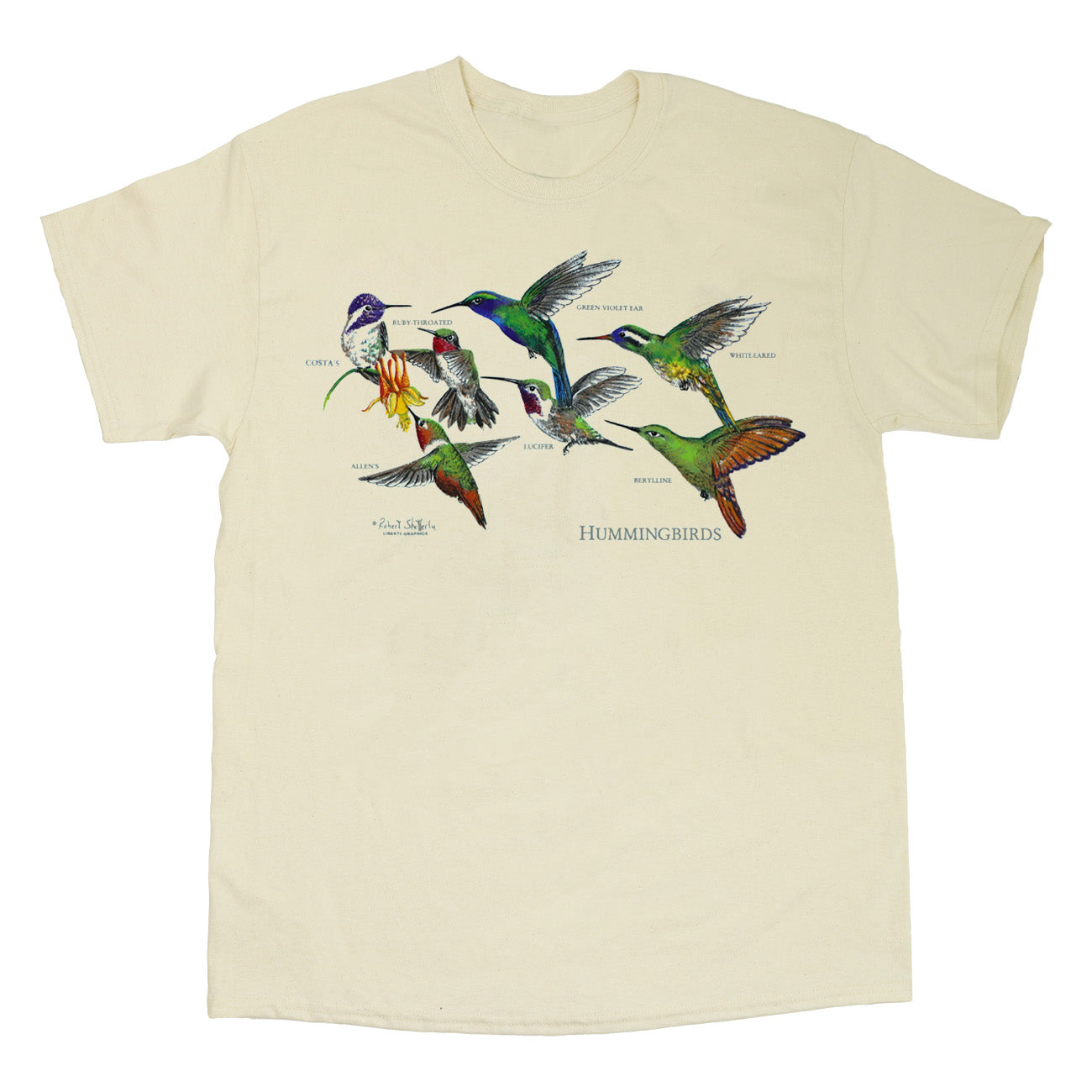 Hummingbirds Adult Natural 2-Sided T-shirt – Liberty Graphics