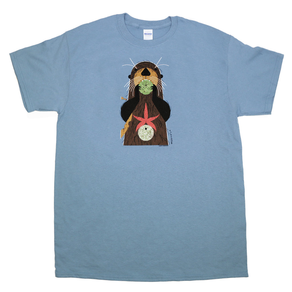 Charley Harper's Otterly Delicious Adult Stone Blue T-shirt