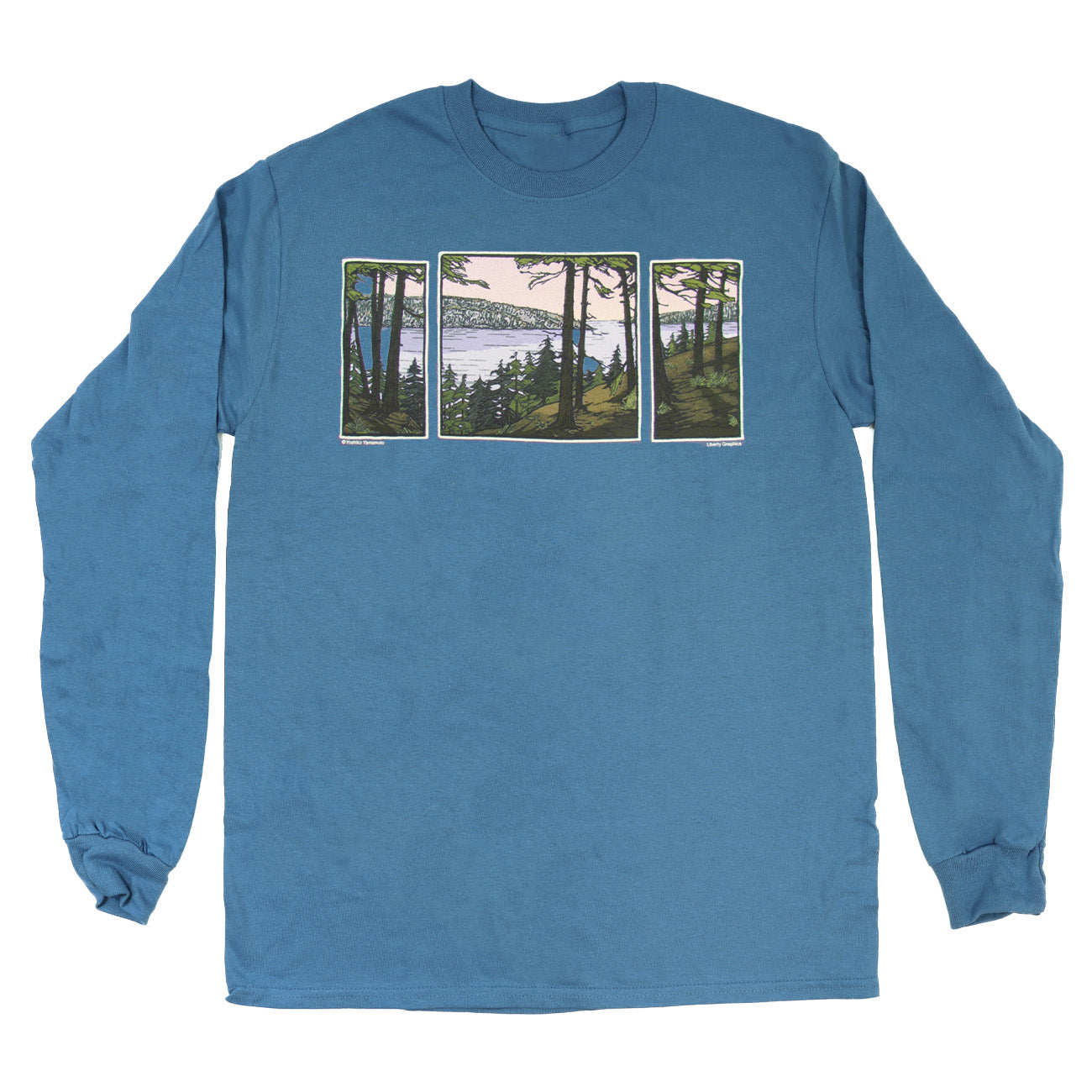 River Triptych Long Sleeve Adult Indigo T-shirt – Liberty Graphics
