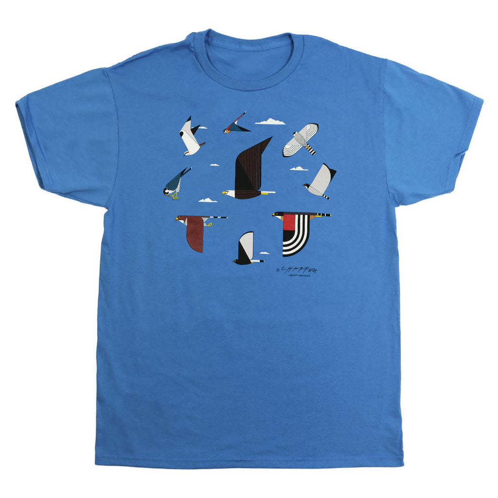 Charley Harper's Roving Raptors Adult Denim T-shirt