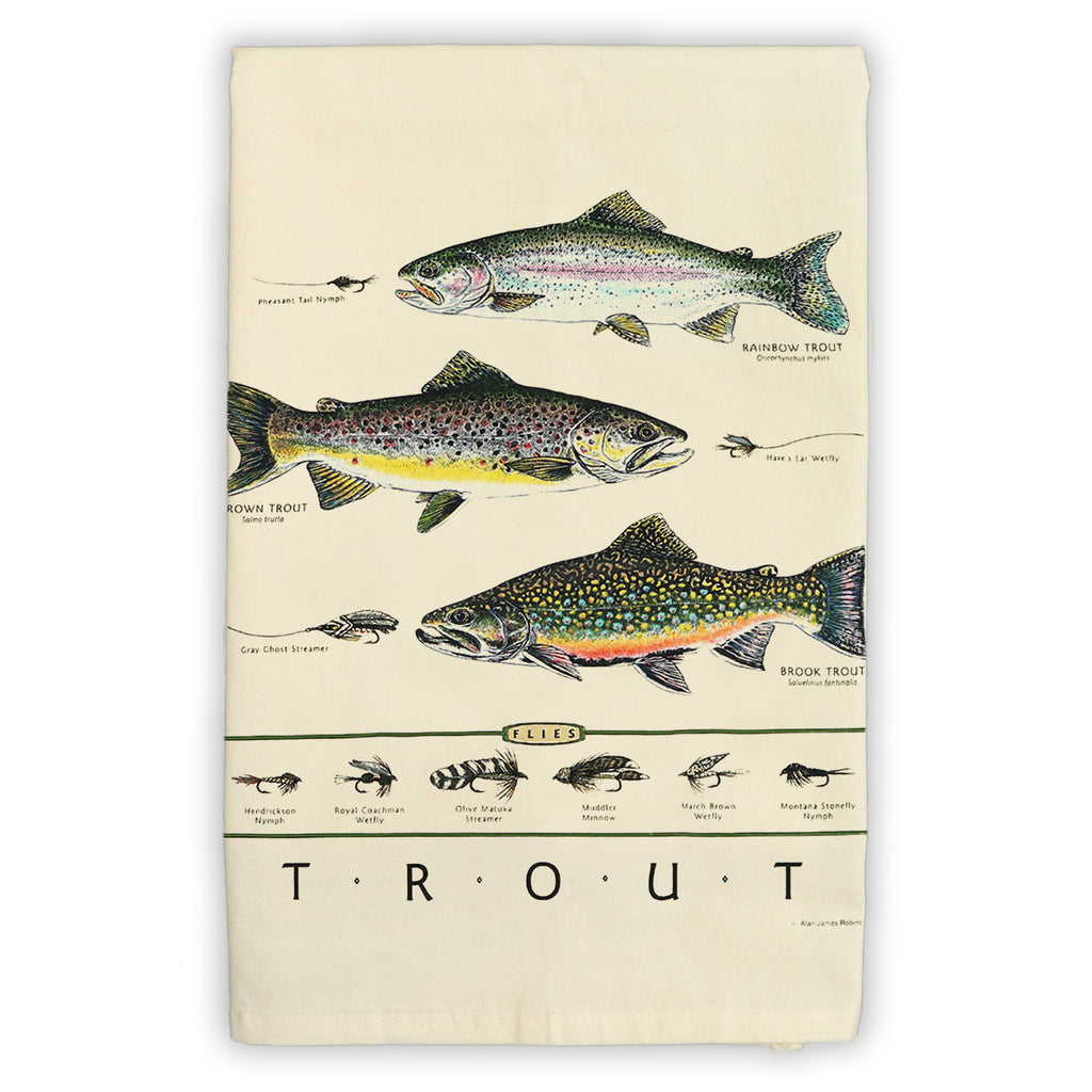 Trout & Flies Natural Tea Towel