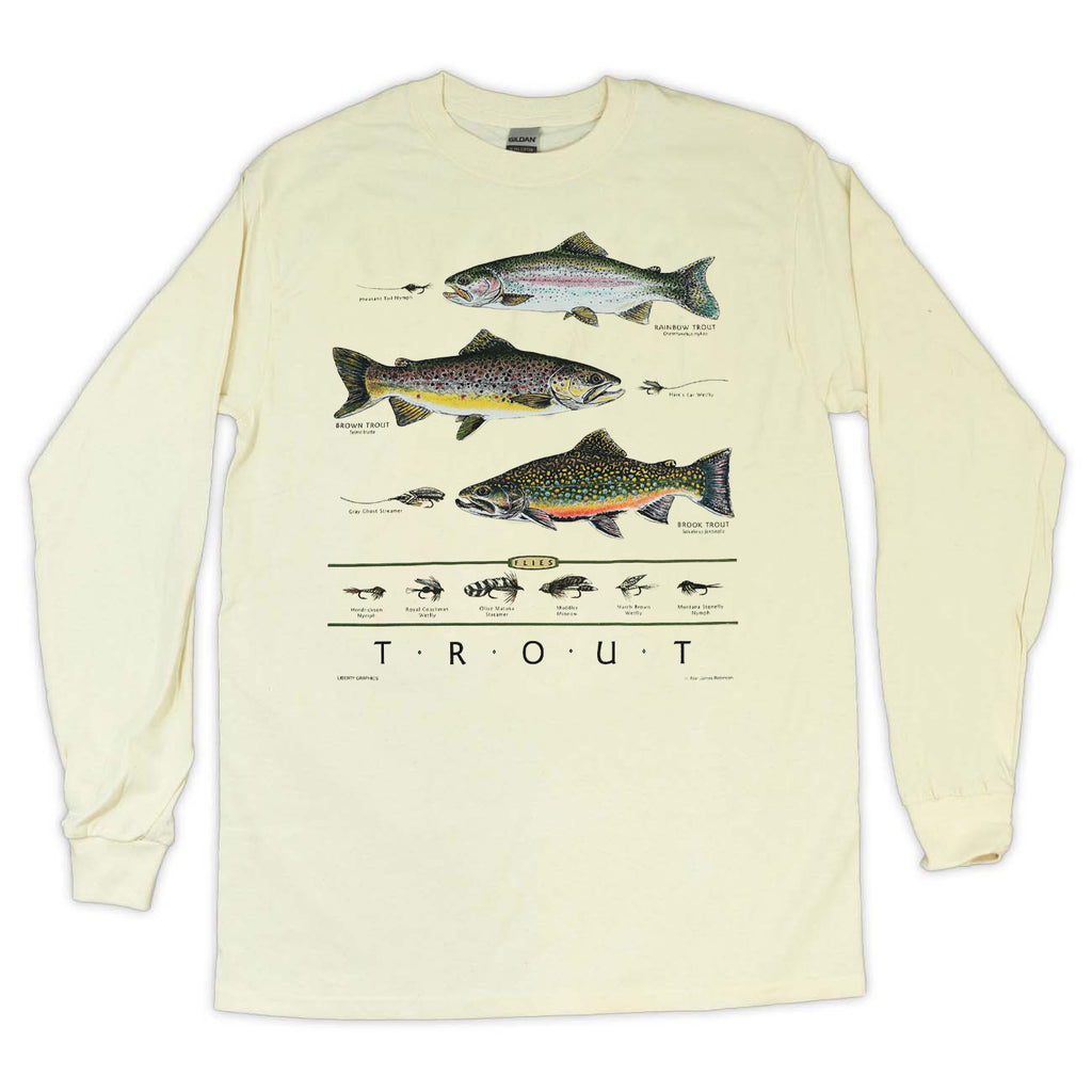 Trout & Flies Adult Natural Long Sleeve T-shirt