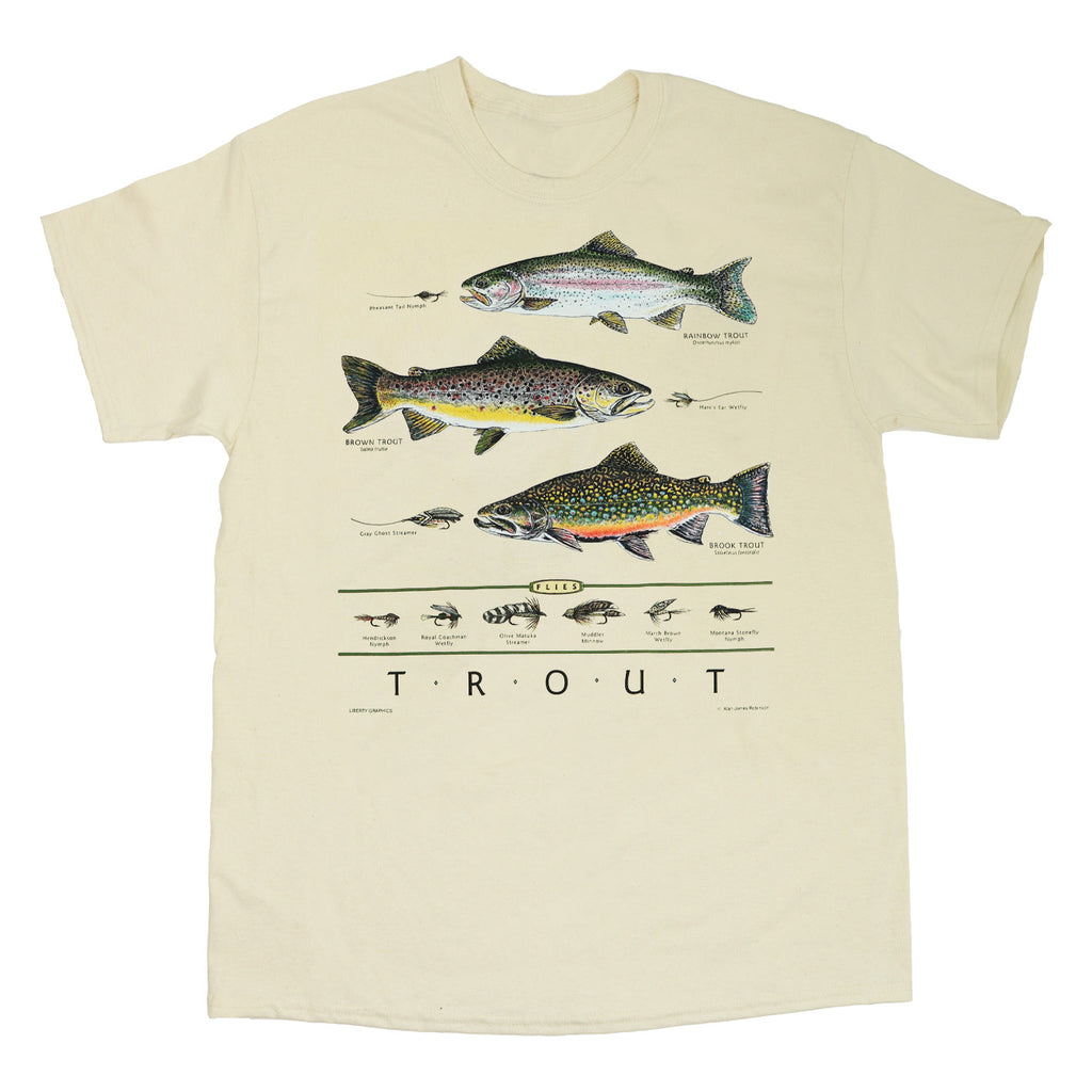 Trout & Flies adult Natural T-Shirt Medium