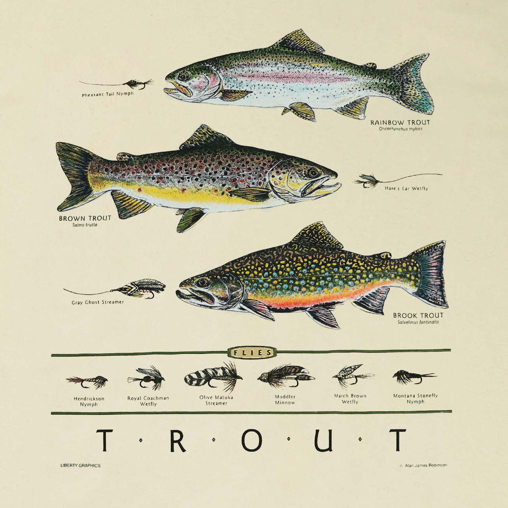 Trout & Flies Adult Natural T-Shirt Medium