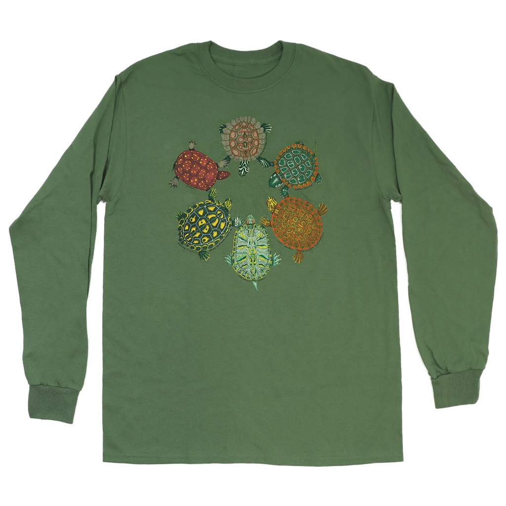 Turtle Circle Adult Olive Green Long Sleeve T-shirt