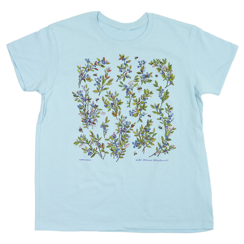 Wild Maine Blueberries Ladies Light Blue T-shirt